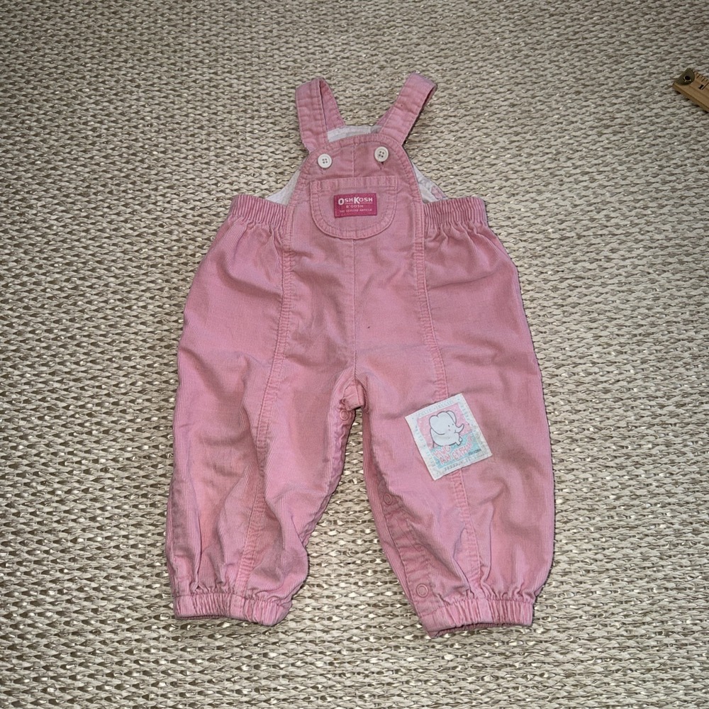 Vintage Osh Kosh Pink Corduroys Overalls. Elephant Patch‎ Work 18 Months